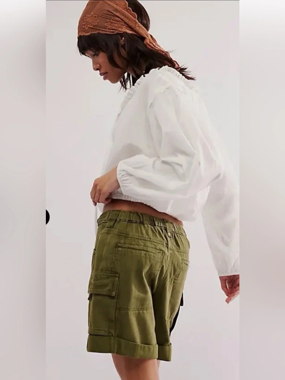 Free People Frankie Washed Army Green Utility Tie-Waist Women’s Shorts XS